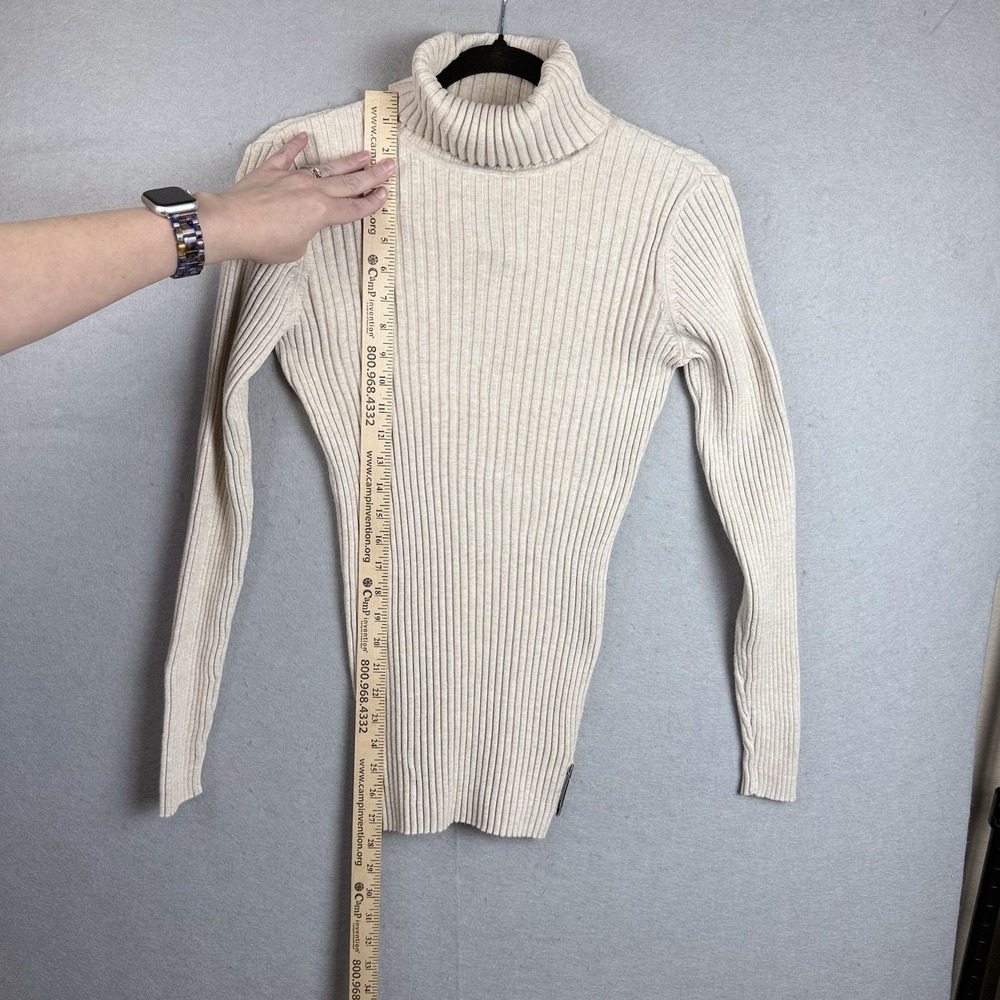 Ruff Hewn Turtleneck Sweater Womens M Cream Cotton Ribbed Classic Cozy‎ Preppy - Picture 3 of 6